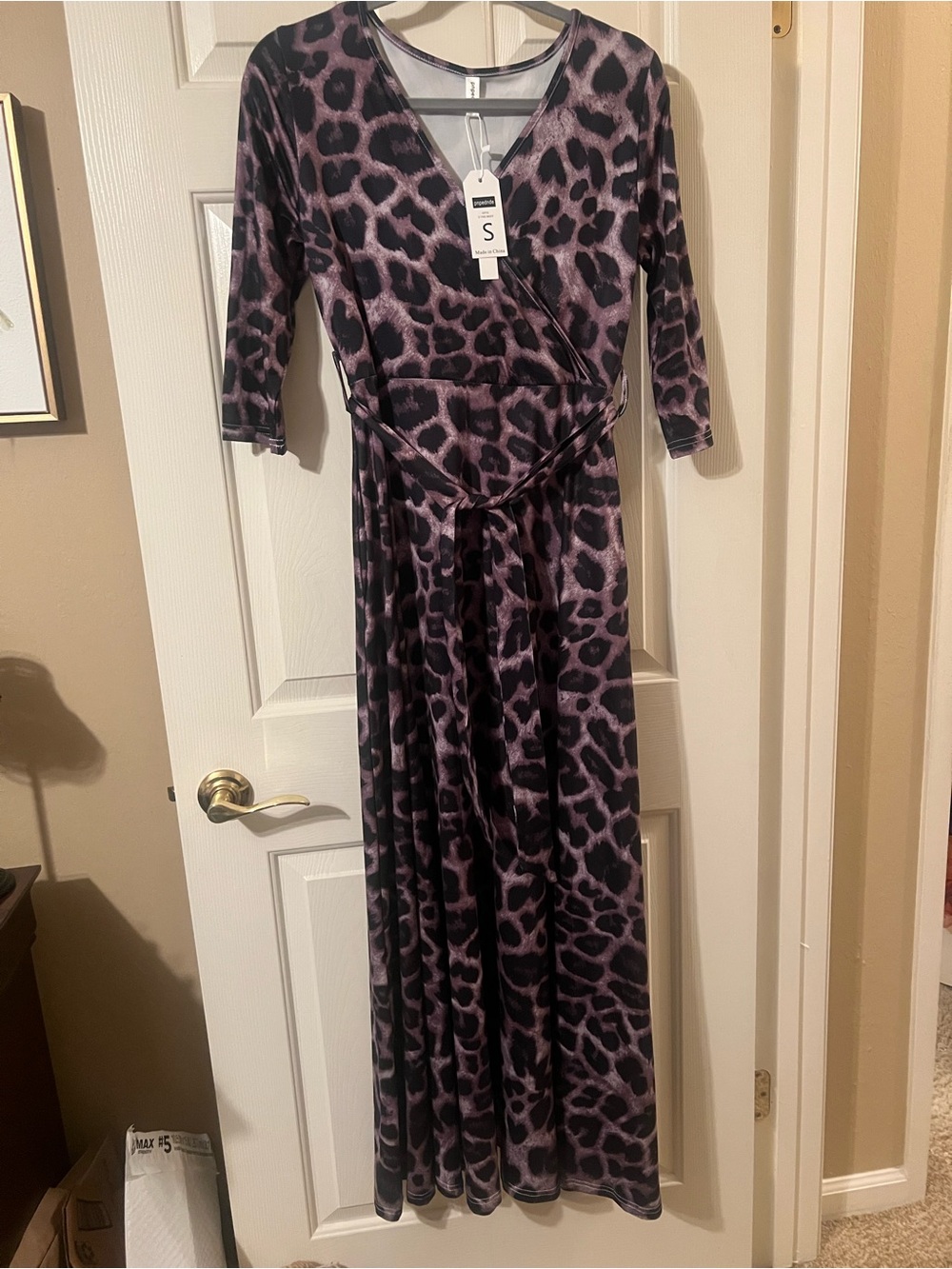 NWT Women’s Leopard Print 3/4 Sleeve Stretchy Maxi Dress with Pockets Size Small